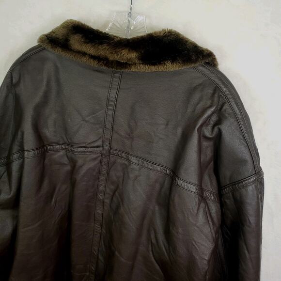 Vtg Nexus Dark Brown Leather Fur Lined Bomber Aviator Jacket Coat Buckles Men 3X - Picture 14 of 16